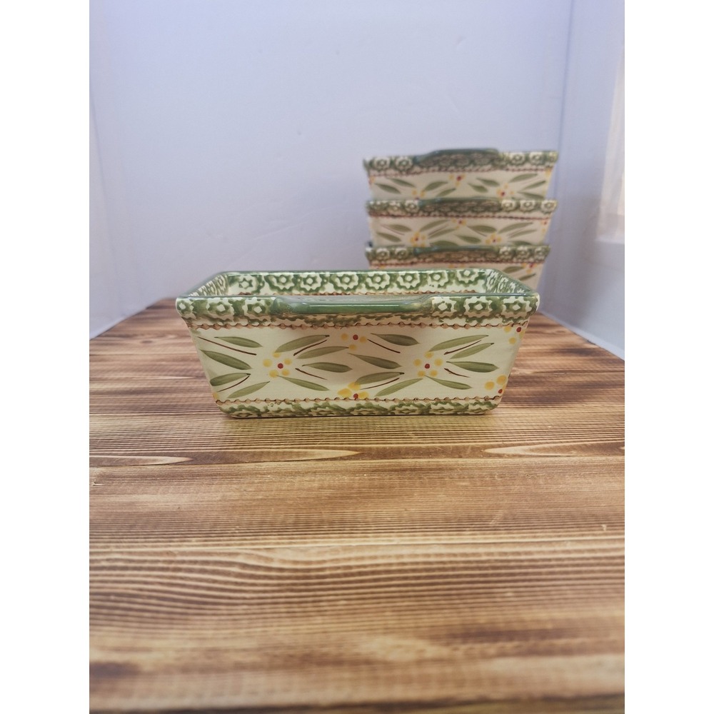 Temptations by Tara Old World Green‎ Set 4 Rectangle Ramekins 15 oz 6.5x3x2.5